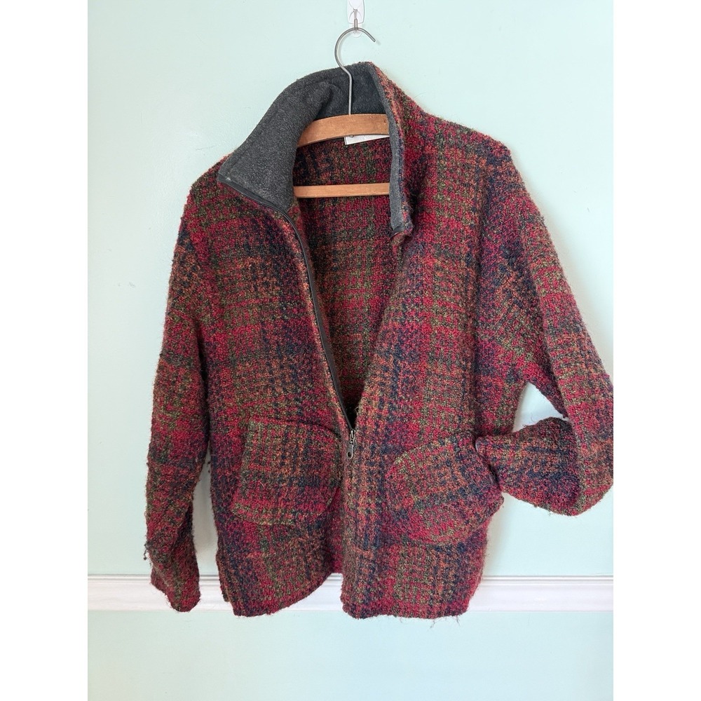 Kilkenny M‎ Wool Tweed Short Sweater Jacket Plaid Full Zip
